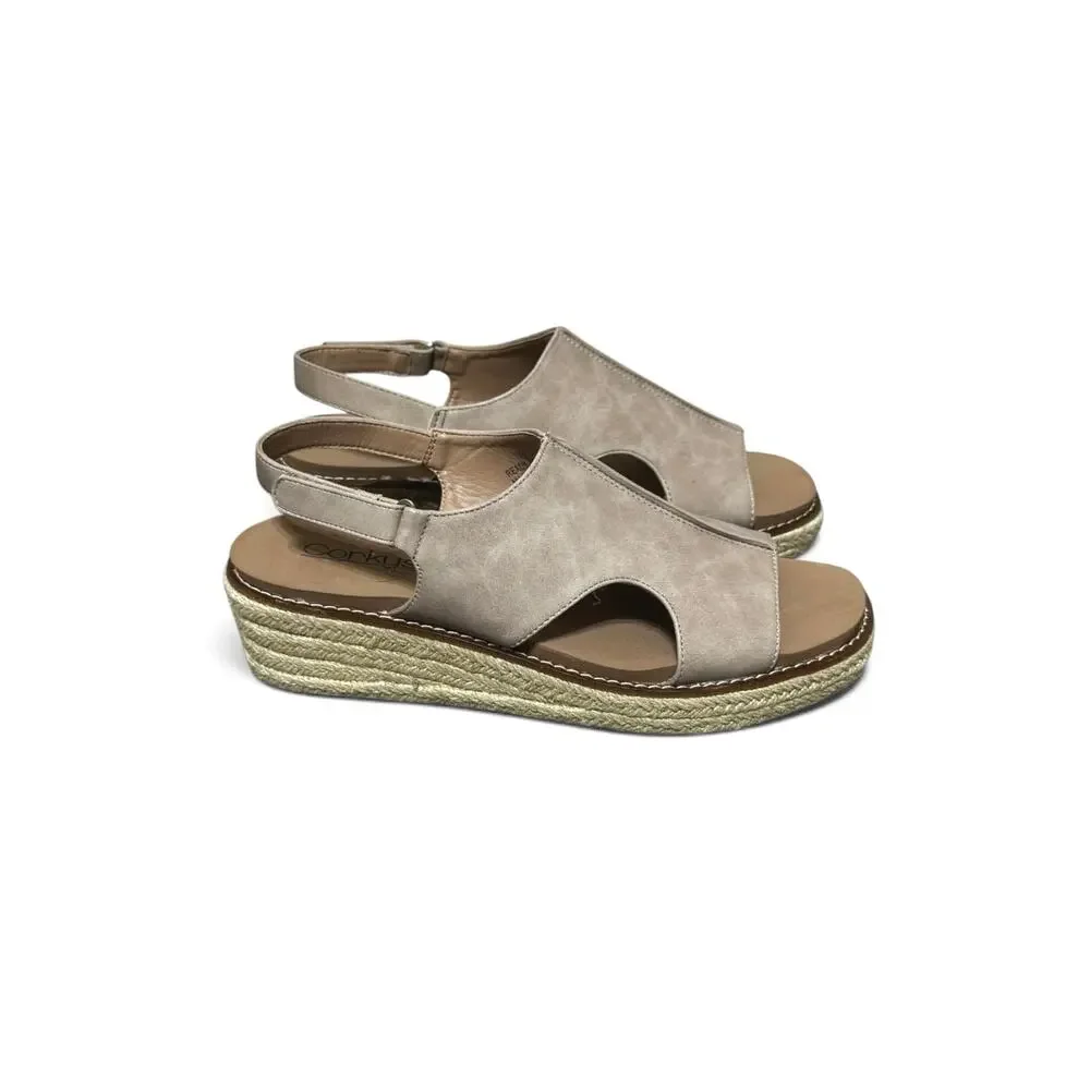 Corkys Women’s Taupe Ready or Not Low Wedge Sandals Size 9